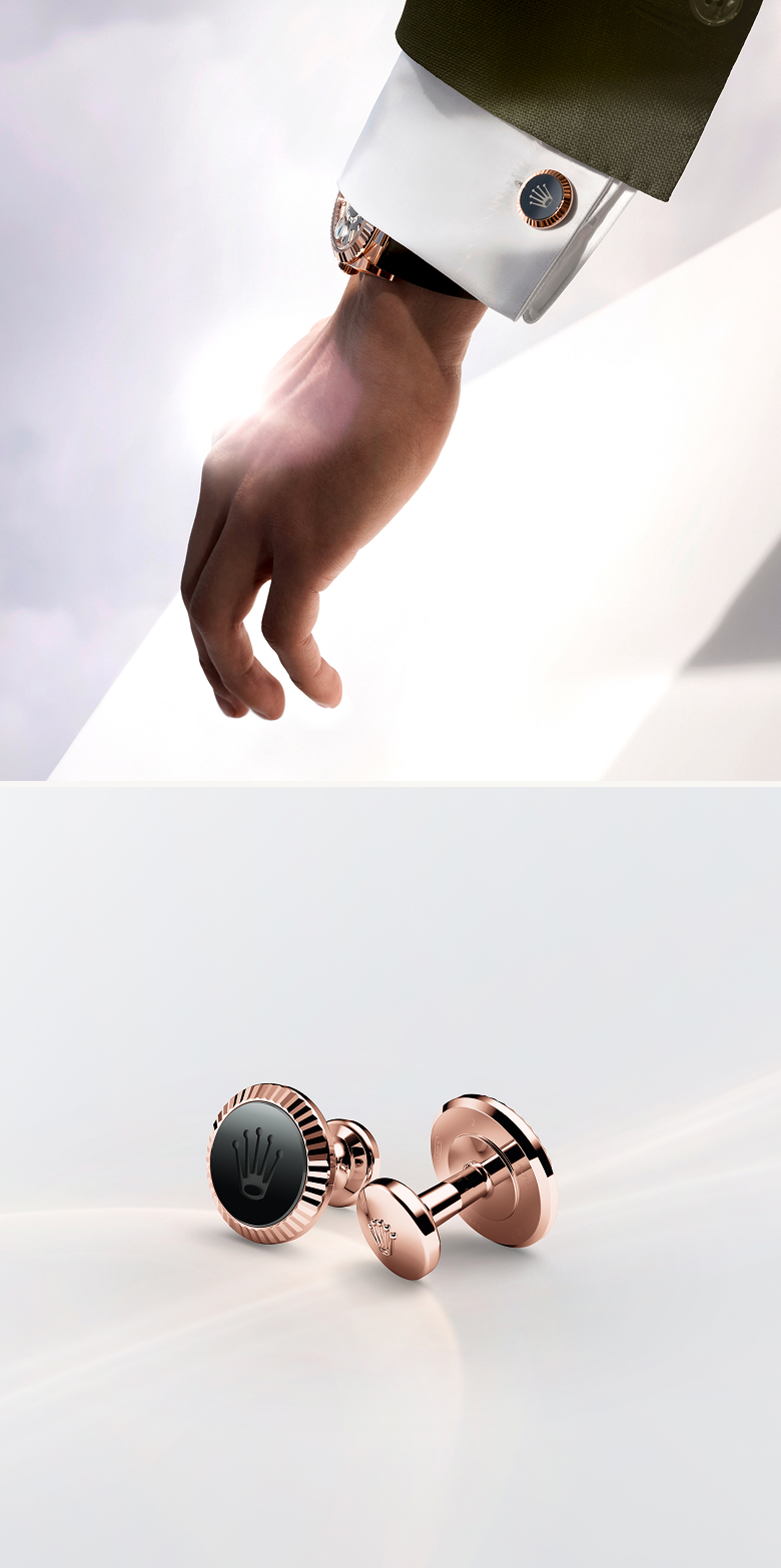 Fluted cufflinks on wrist